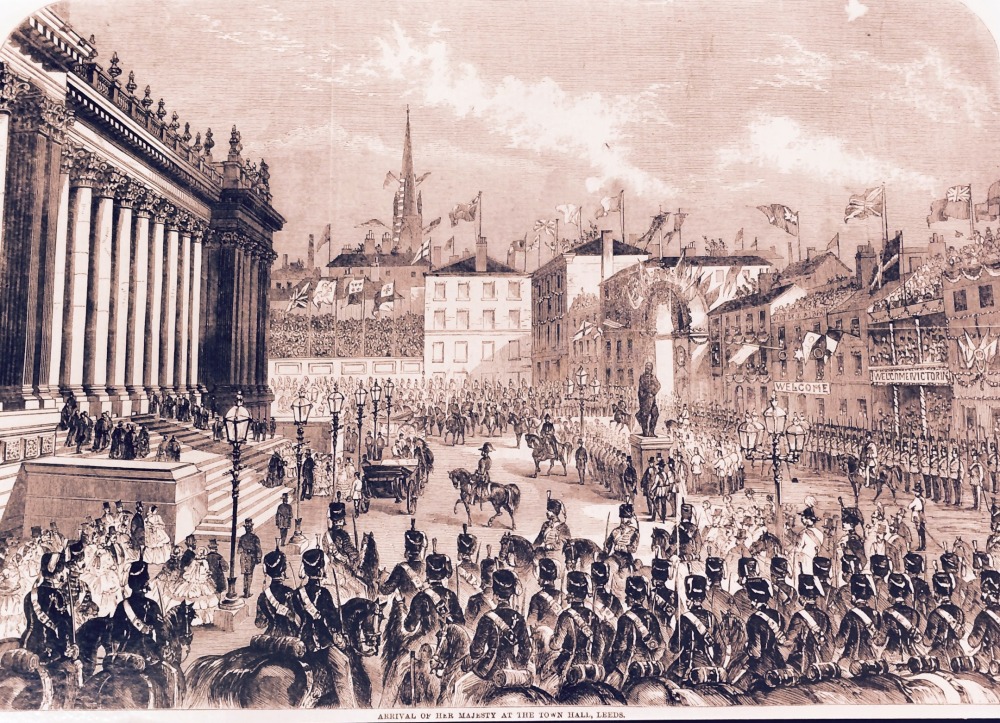 Arrival of Queen Victoria at the Town Hall, during her visit to Leeds in 1858